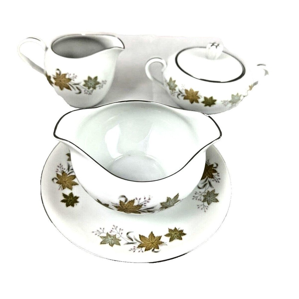 LOVELY Gayle Creamer Sugar Bowl Gravy Boat W/Underplate China Set Japan MCM 3842
